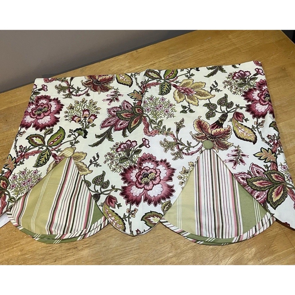 Waverly‎ Valance Peek-A-Boo Navarra Raspberry Floral Striped 3" Pocket 53" x 19"
